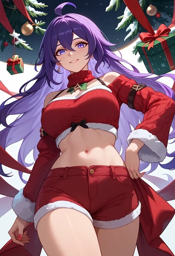 star rail,seele,Christmas,red velvet shorts,turtleneck sweater  - AI generated anime art