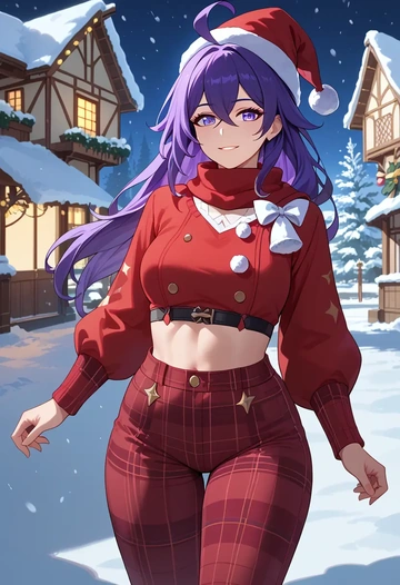 star rail,seele,Christmas,plaid trousers  - AI generated anime art