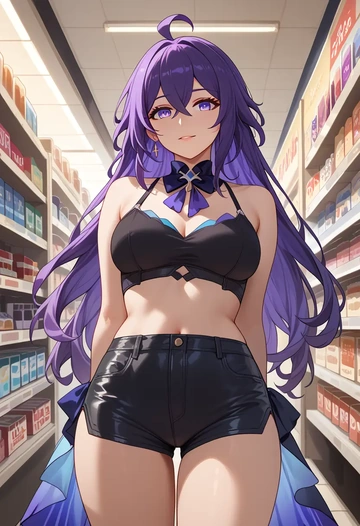 star rail,seele,leather,shorts,crop top  - AI generated anime art