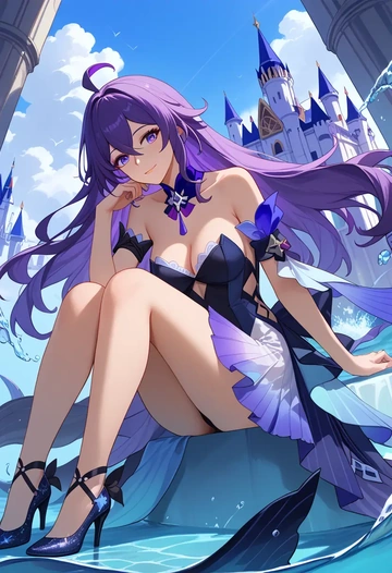 star rail,seele,gown,strapless,mermaid silhouette  - AI generated anime art