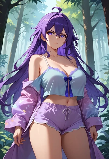 star rail,seele,pajamas, low-waisted shorts  - AI generated anime art