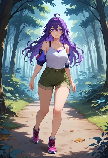 star rail,seele,forest,tank top  - AI generated anime art