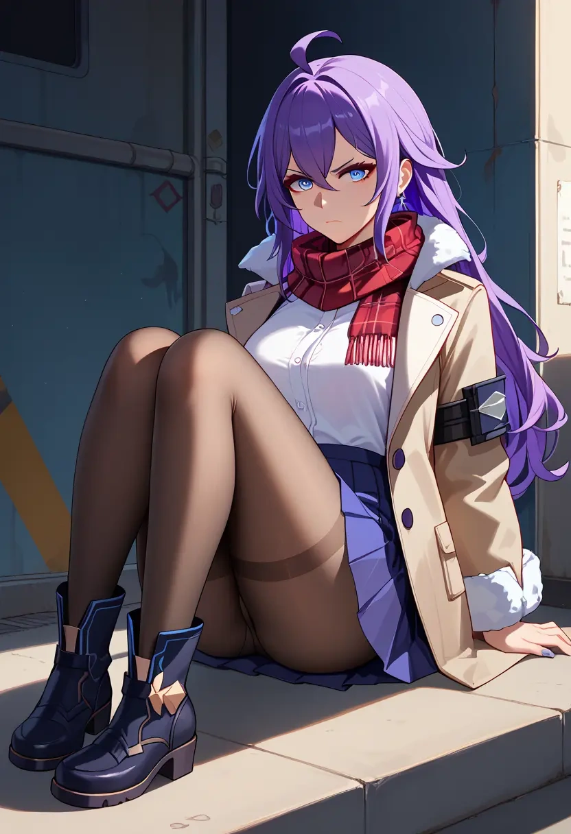 star rail,seele,winter,student uniform,fur-trimmed coat  - 