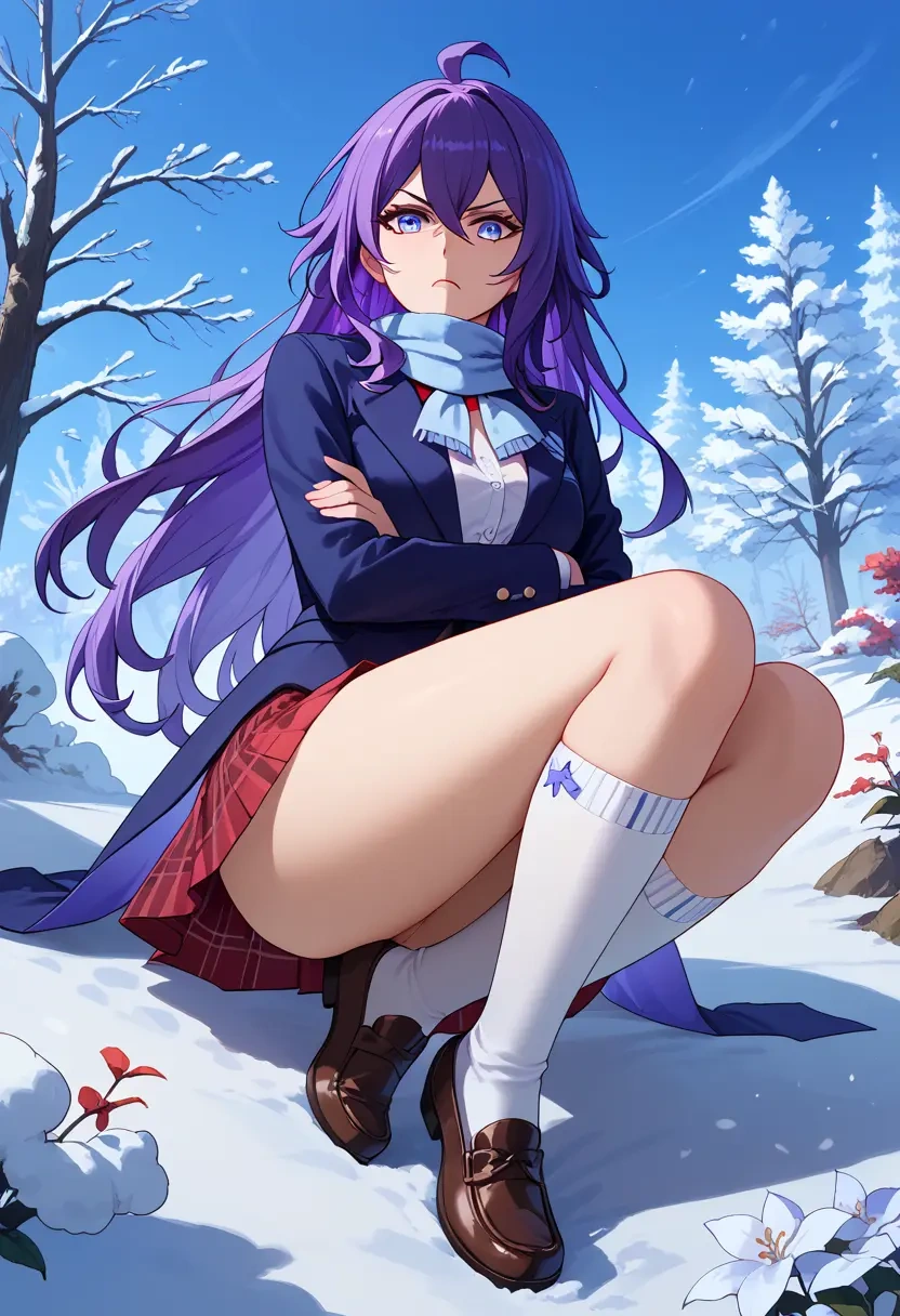 star rail,seele,winter,student uniform,plaid skirt  - 