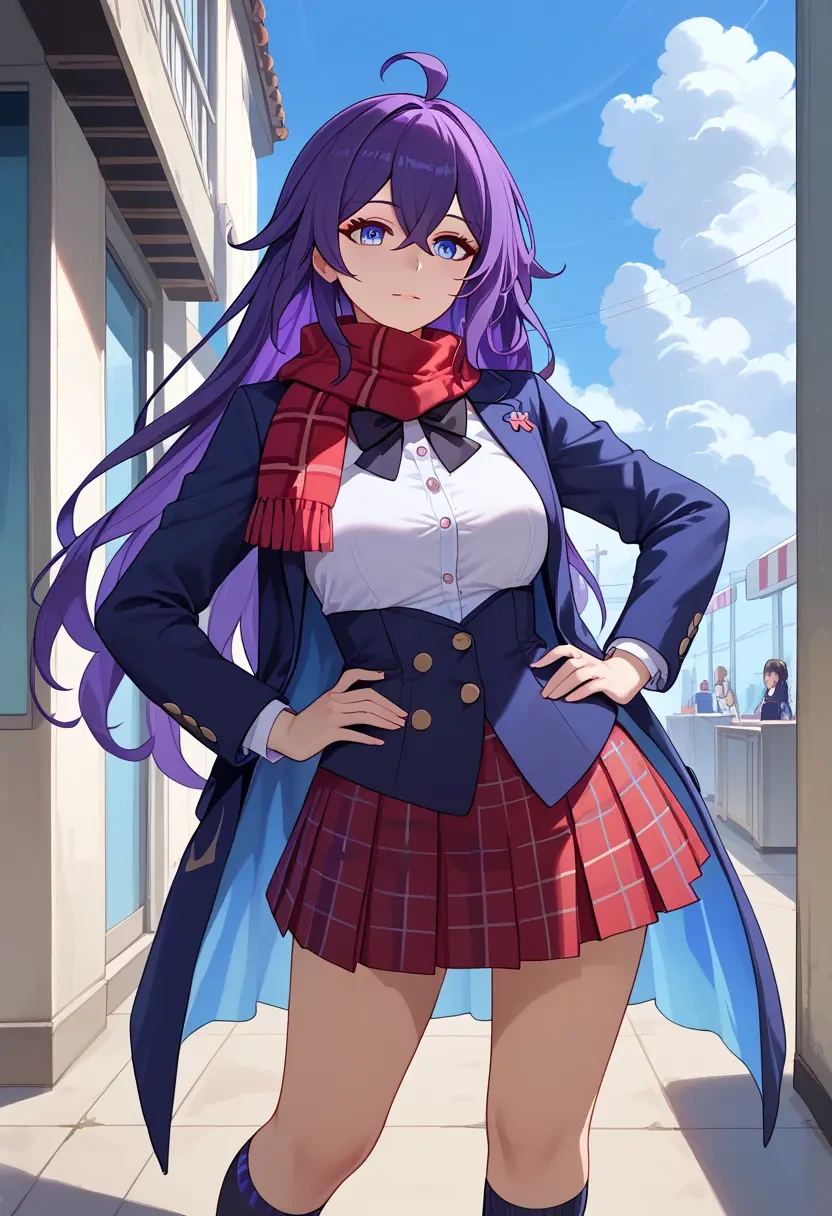 star rail,seele,winter,student uniform,plaid skirt  - 