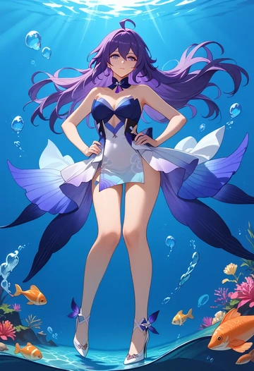 star rail,seele,gown,strapless,mermaid silhouette  - AI generated anime art