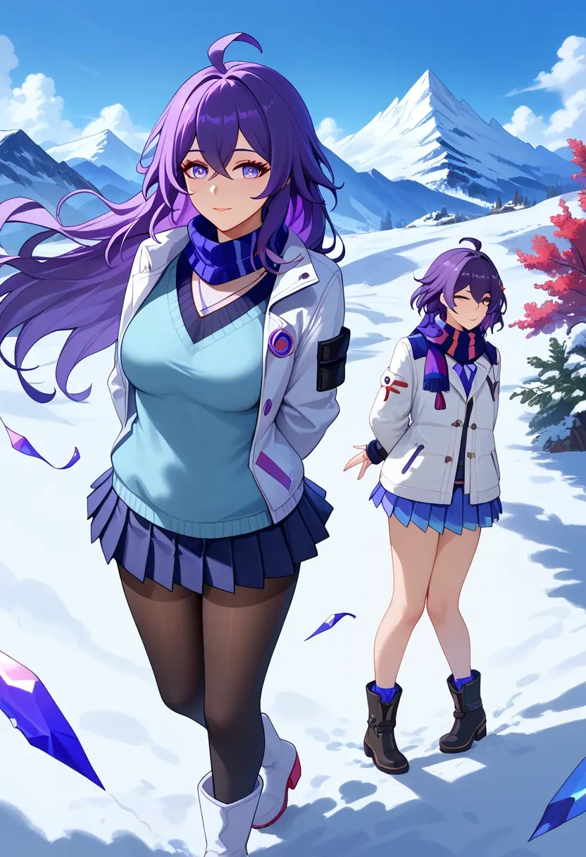 star rail,seele,winter,student uniform,puffer jacket  - 