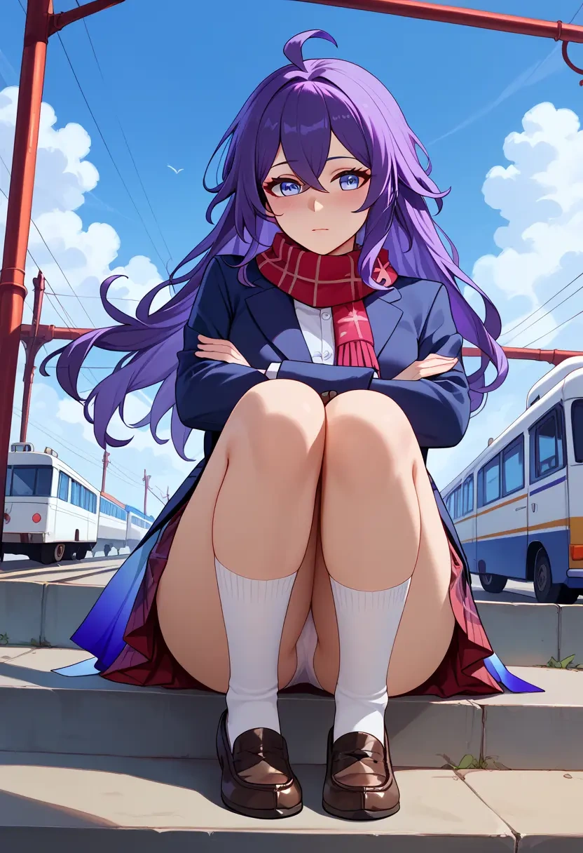 star rail,seele,winter,student uniform,plaid skirt  - 