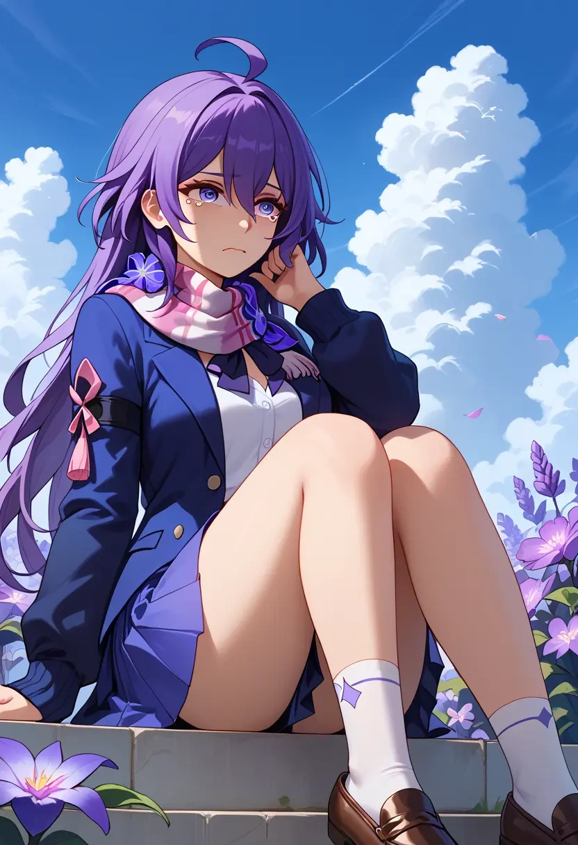 star rail,seele,spring,student uniform,cardigan  - 