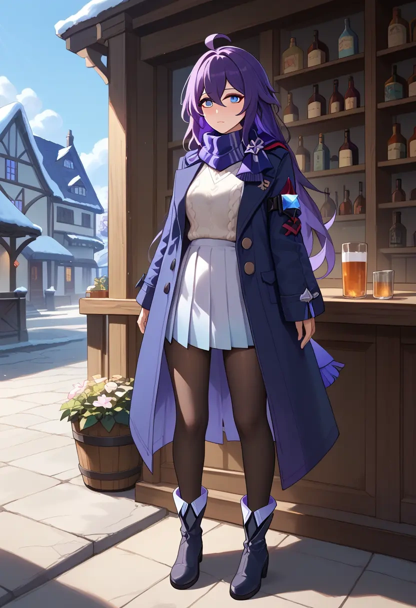 star rail,seele,winter,student uniform,puffer coat  - 