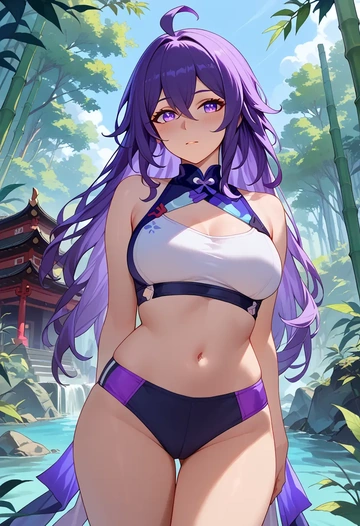 star rail,seele,tankini top,board shorts  - AI generated anime art