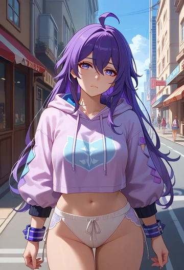 star rail,seele,hoodie,cropped,high-waisted joggers  - AI generated anime art