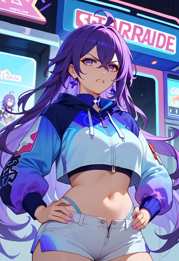 star rail,seele,crop hoodie,shorts  - AI generated anime art