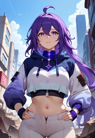 star rail,seele,crop hoodie,shorts  - AI generated anime art