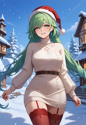 honkai_(series),seele_vollerei,Christmas,sweater dress,stockings  - AI generated anime art