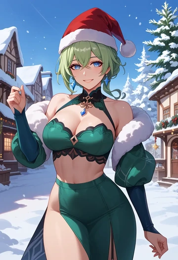 honkai_(series),seele_vollerei,Christmas,dress  - AI generated anime art