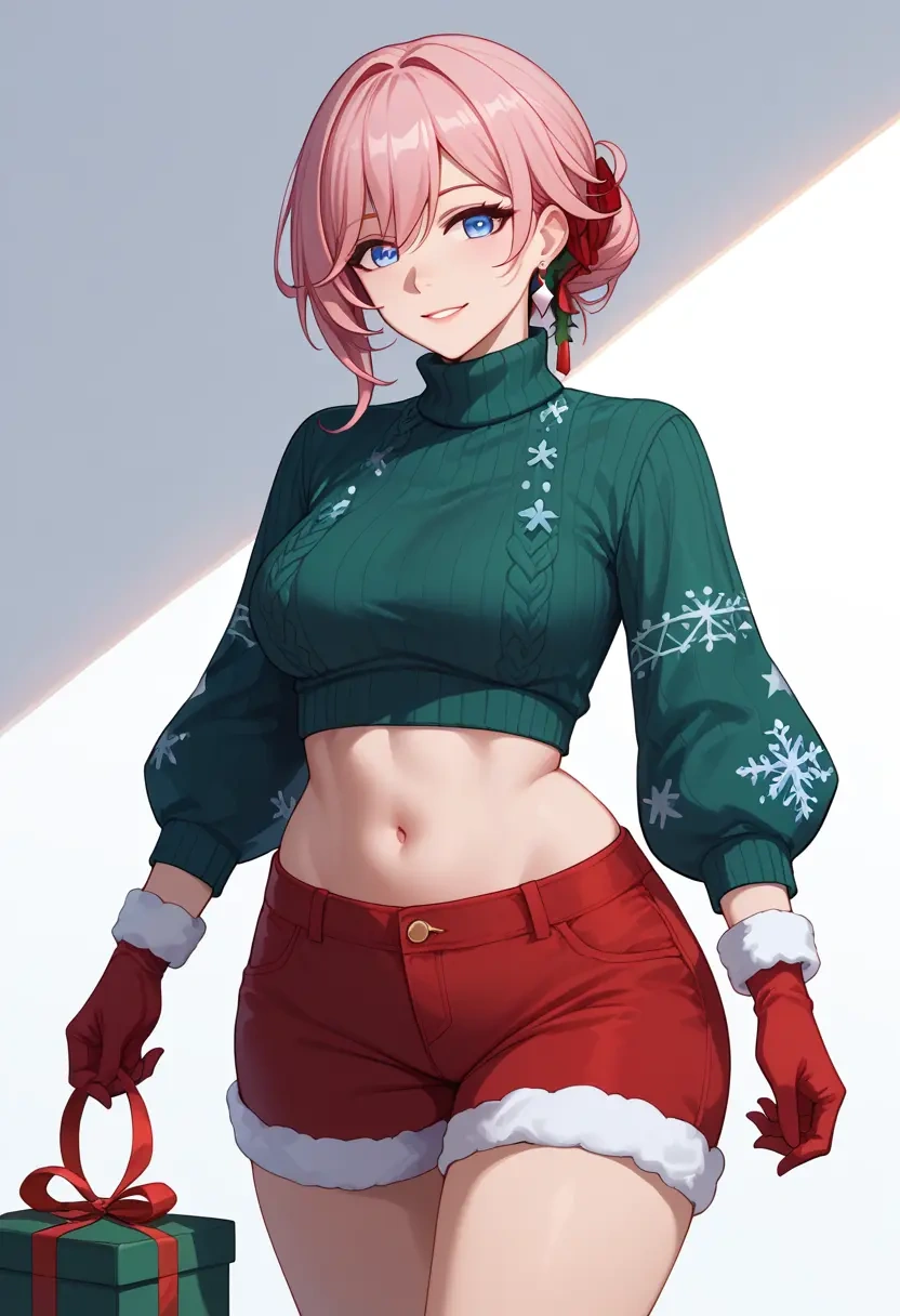 honkai_(series),seele_vollerei,Christmas,red velvet shorts,turtleneck sweater  - 