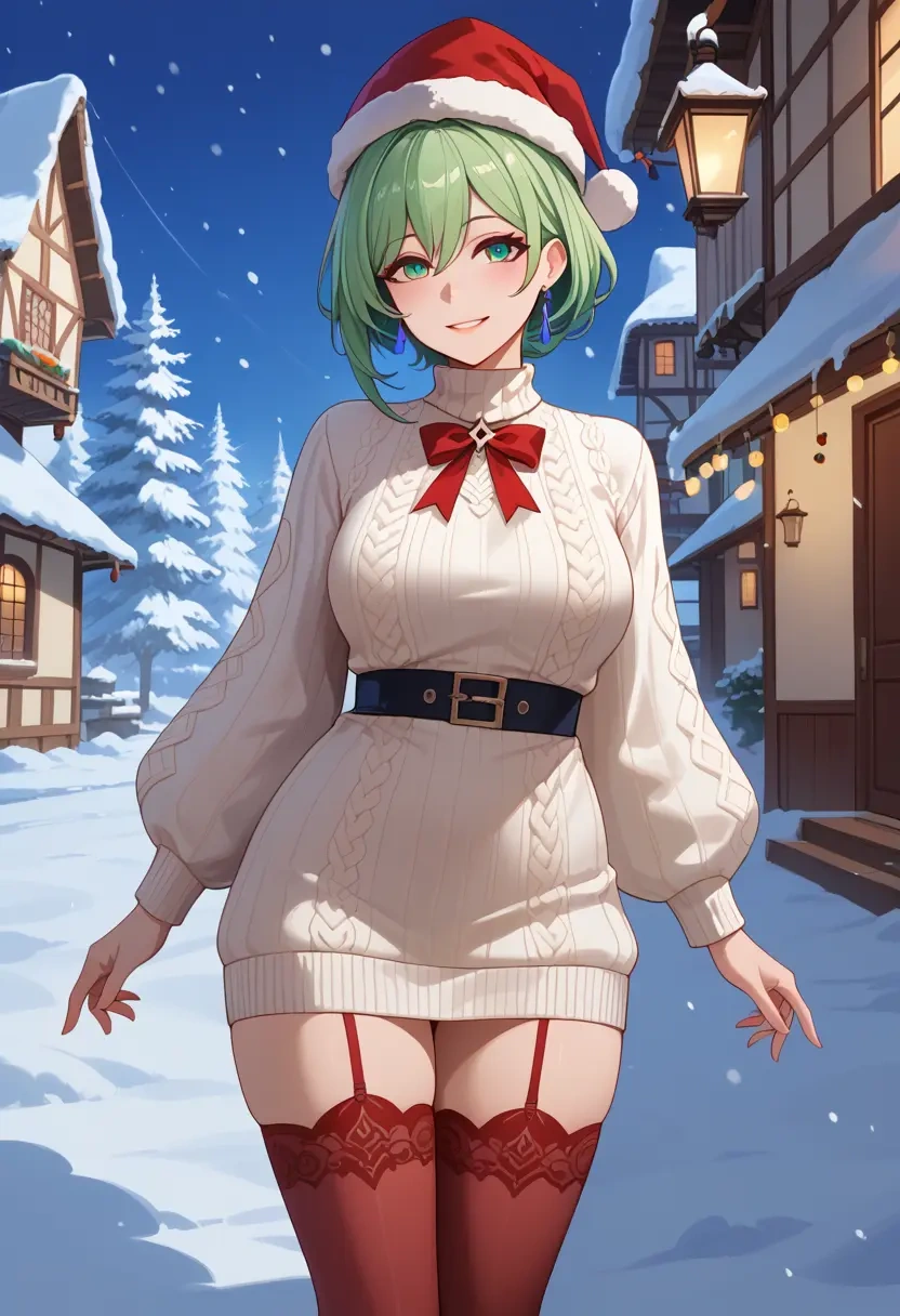 honkai_(series),seele_vollerei,Christmas,sweater dress,stockings  - 