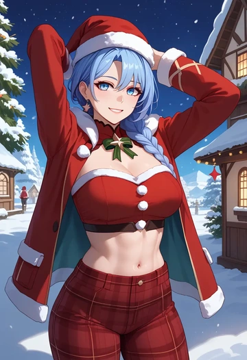 honkai_(series),seele_vollerei,Christmas,plaid trousers  - AI generated anime art