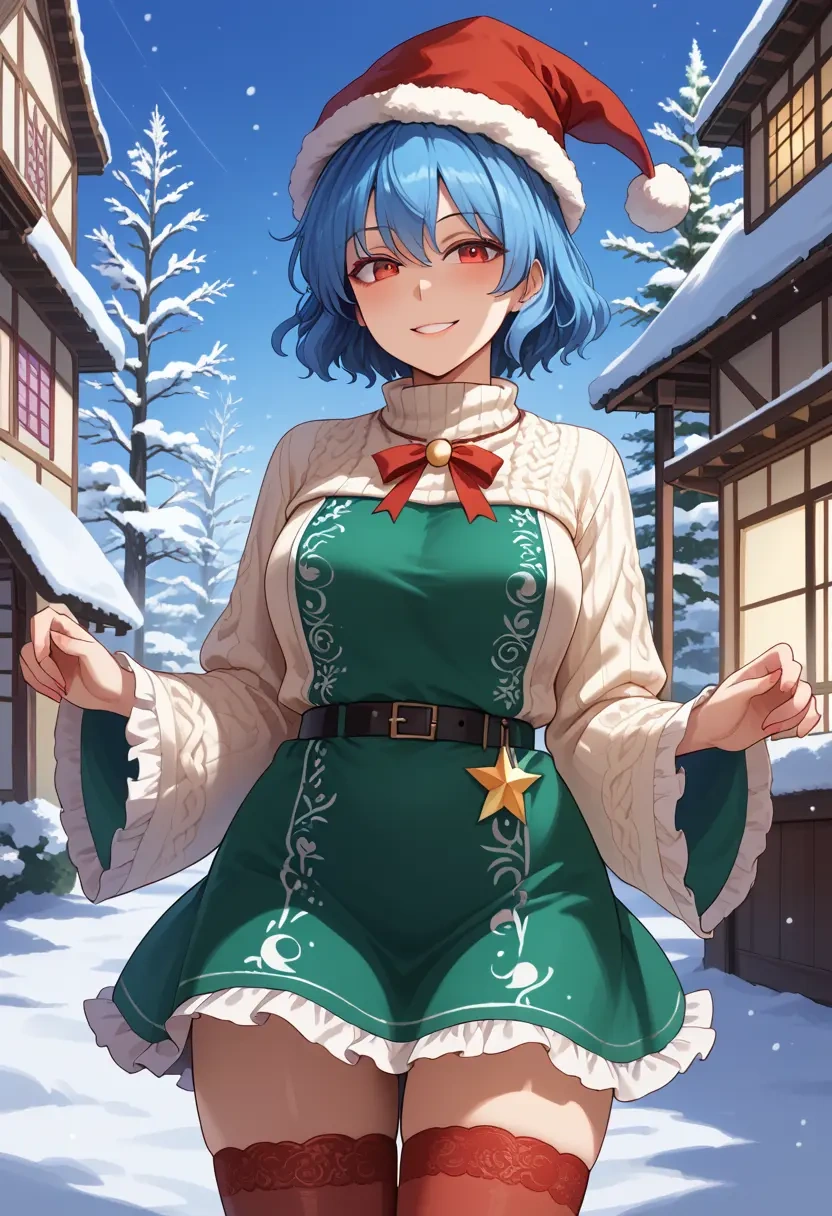 touhou,seiran_(touhou),Christmas,sweater dress,stockings  - 