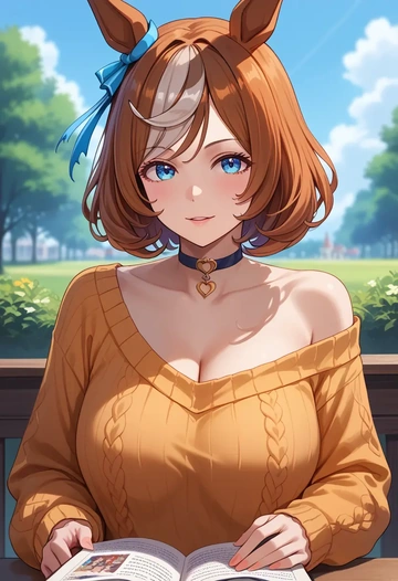 umamusume,seiun_sky_(umamusume),orange,sweater,choker  - AI generated anime art