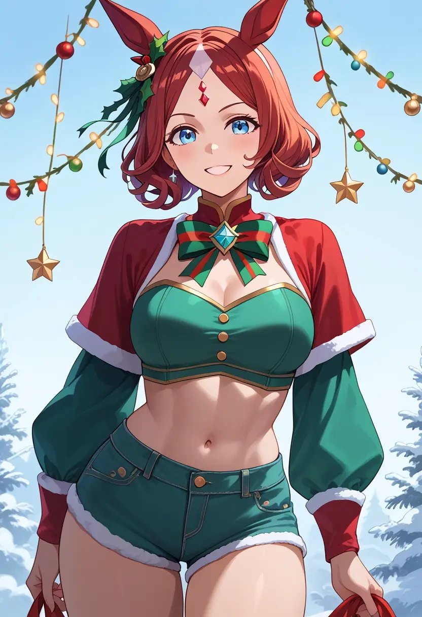 umamusume,seiun_sky_(umamusume),Christmas,red velvet shorts  - 