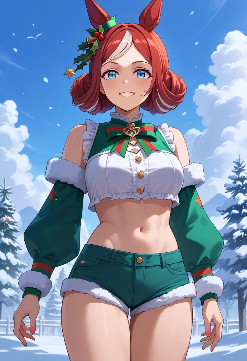 umamusume,seiun_sky_(umamusume),Christmas,red velvet shorts  - 