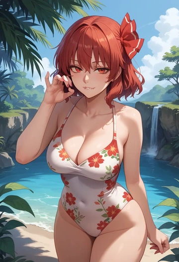 touhou,sekibanki,swimsuit,floral print  - AI generated anime art