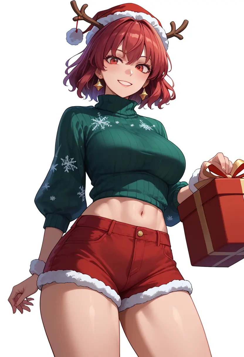 touhou,sekibanki,Christmas,red velvet shorts,turtleneck sweater  - 