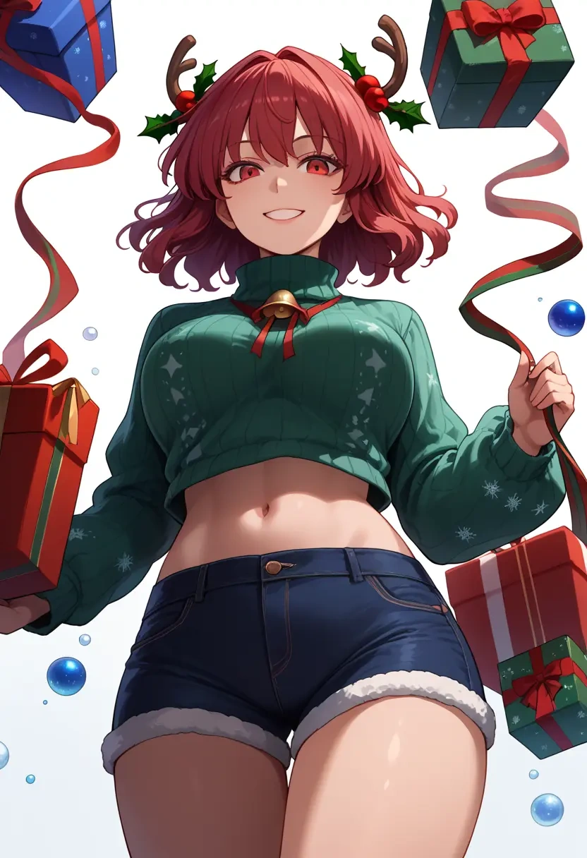 touhou,sekibanki,Christmas,red velvet shorts,turtleneck sweater  - 