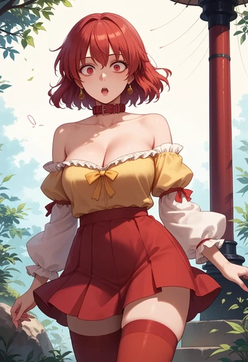 touhou,sekibanki,collar,oversized,Thigh garters  - AI generated anime art