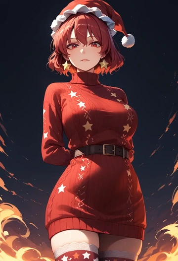 touhou,sekibanki,Christmas,sweater dress,stockings  - AI generated anime art