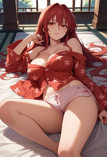 touhou,sekibanki,pajamas, low-waisted shorts  - AI generated anime art