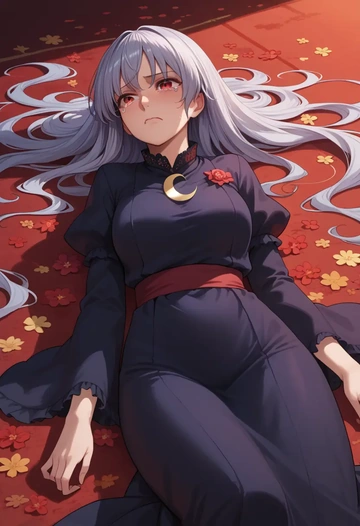 touhou,sekibanki,gothic priestess gown,high slit,embroidered veil  - AI generated anime art