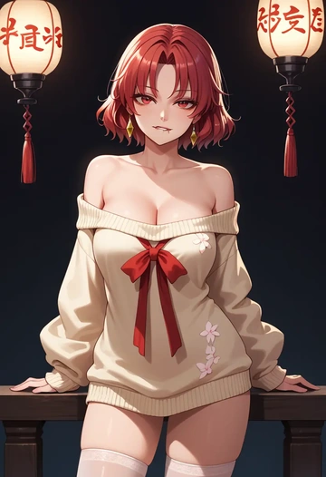 touhou,sekibanki,off-shoulder,sweater  - AI generated anime art