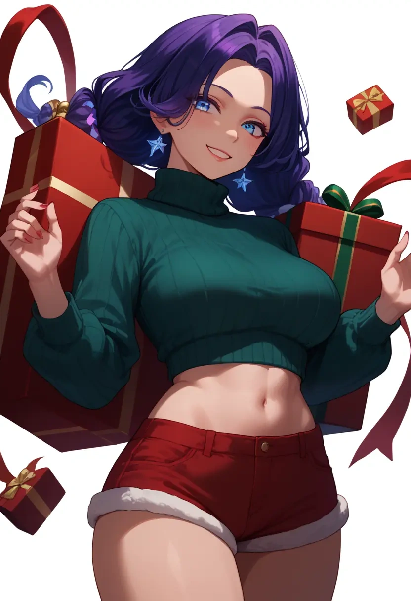 nijisanji,selen_tatsuki,Christmas,red velvet shorts,turtleneck sweater  - 