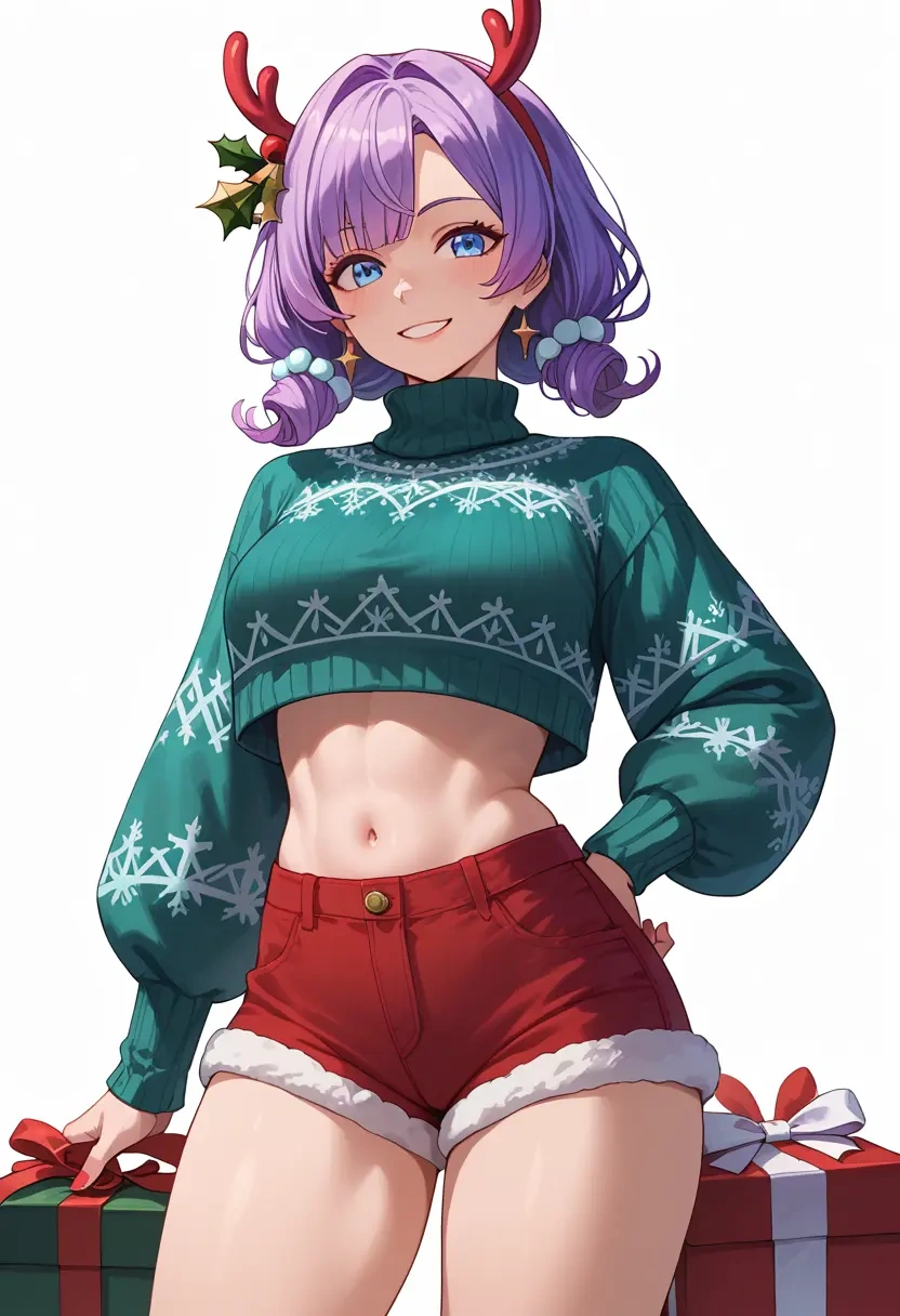 nijisanji,selen_tatsuki,Christmas,red velvet shorts,turtleneck sweater  - 