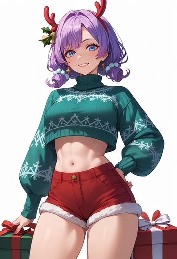 nijisanji,selen_tatsuki,Christmas,red velvet shorts,turtleneck sweater  - AI generated anime art