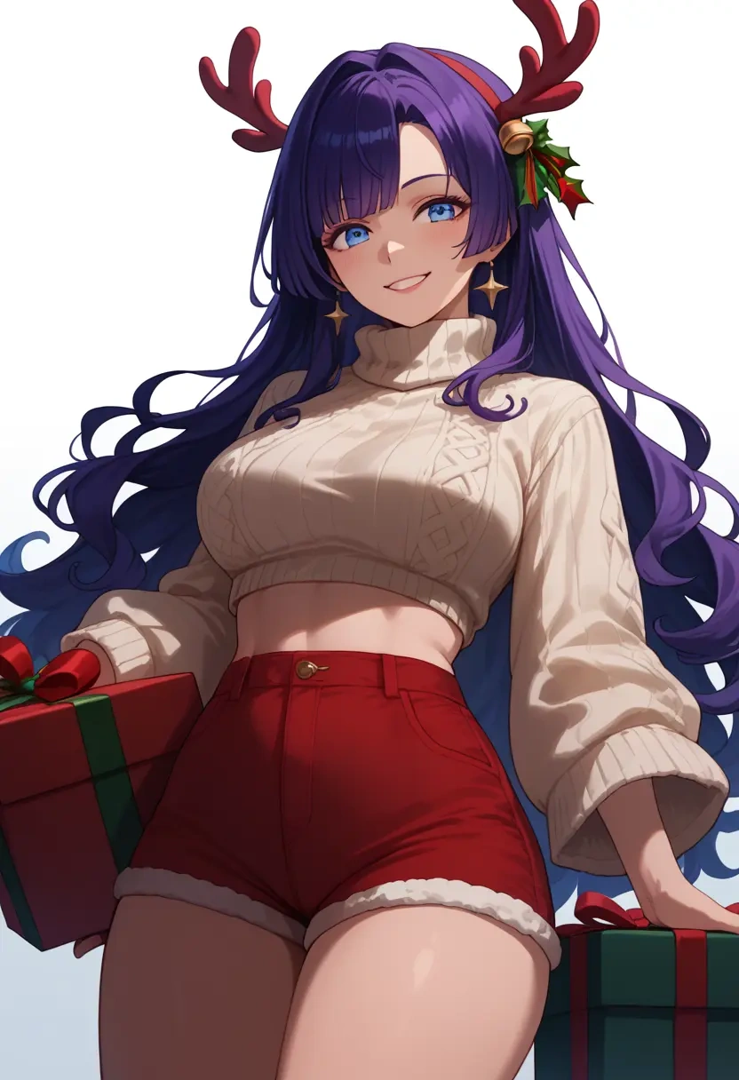 nijisanji,selen_tatsuki,Christmas,red velvet shorts,turtleneck sweater  - 