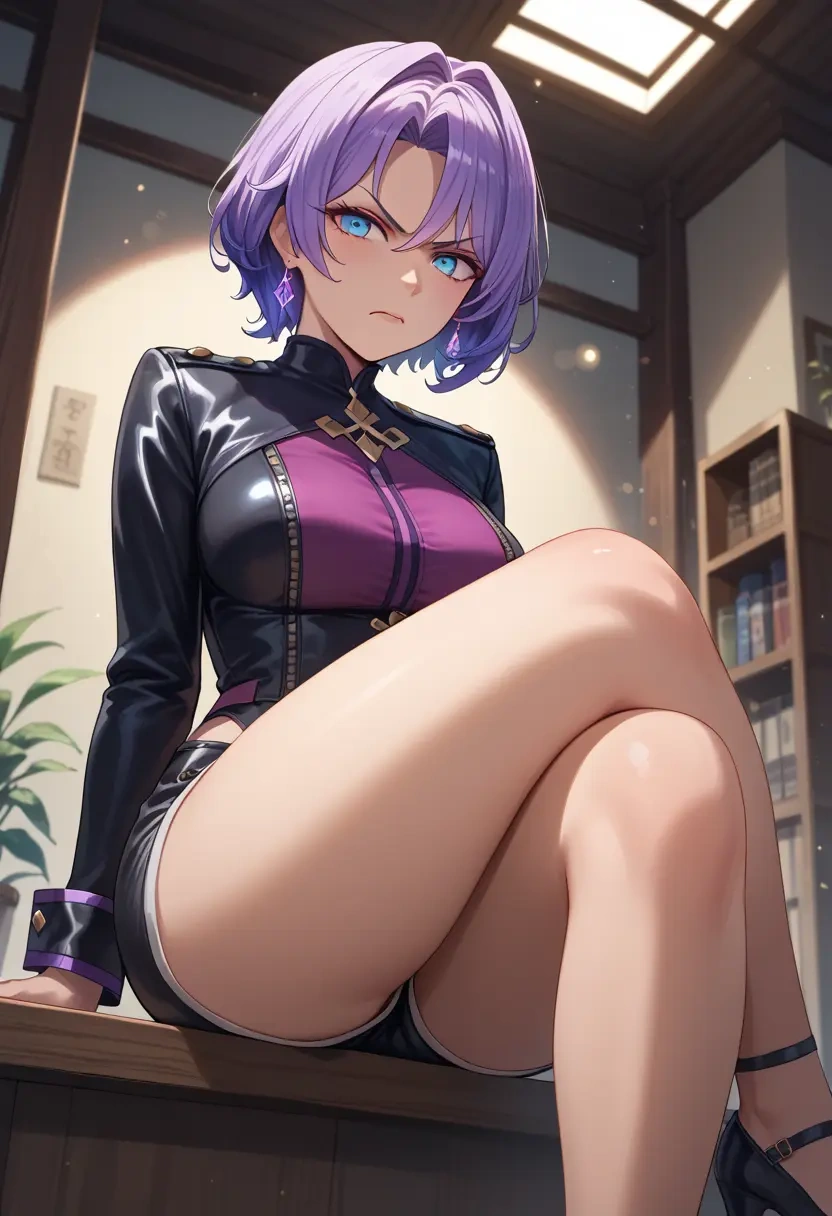 nijisanji,selen_tatsuki,leather,shorts  - 