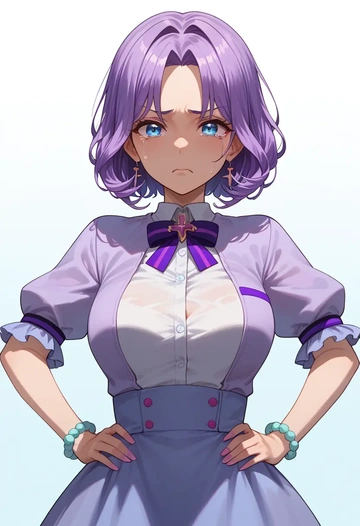 nijisanji,selen_tatsuki,shirt dress,belted,stockings  - AI generated anime art