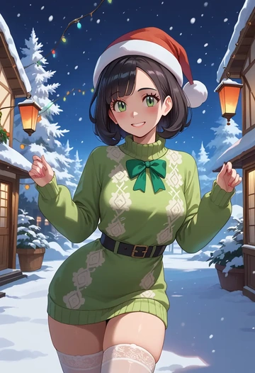 pokemon,selene_(pokemon),Christmas,sweater dress,stockings  - AI generated anime art