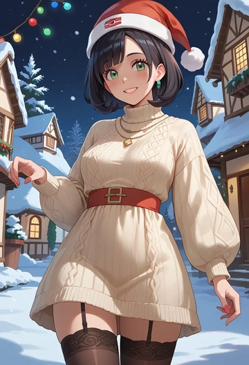 pokemon,selene_(pokemon),Christmas,sweater dress,stockings  - AI generated anime art