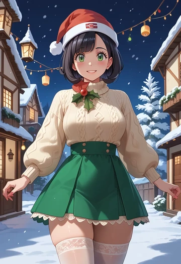 pokemon,selene_(pokemon),Christmas,sweater dress,stockings  - AI generated anime art