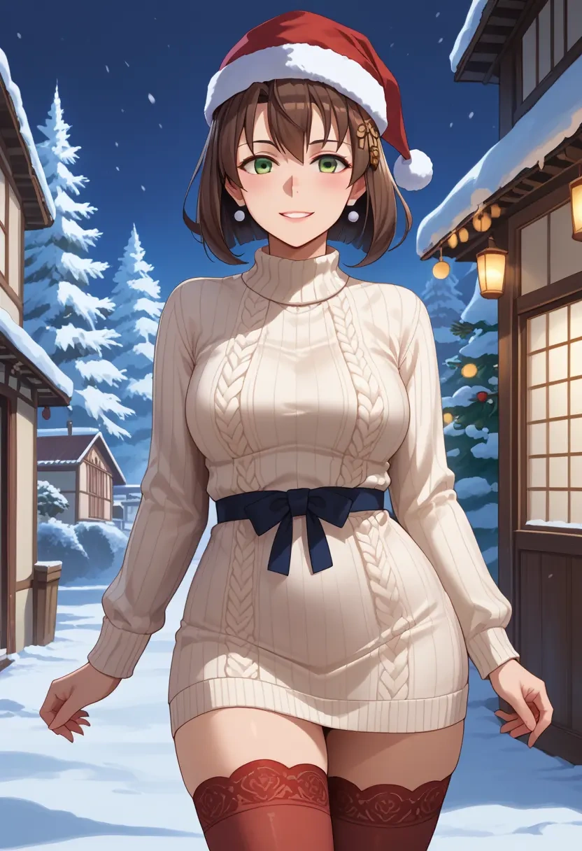 kantai_collection,sendai_(kancolle),Christmas,sweater dress,stockings  - 