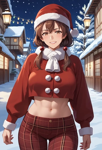 kantai_collection,sendai_(kancolle),Christmas,plaid trousers  - AI generated anime art