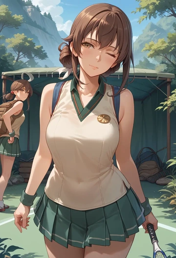 kantai_collection,sendai_(kancolle),tennis dress,visor,trainers  - AI generated anime art