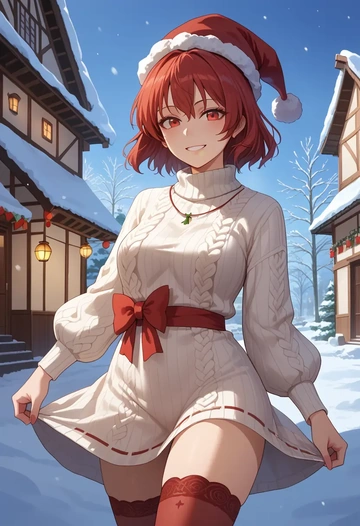 touhou,sendai_hakurei_no_miko,Christmas,sweater dress,stockings  - AI generated anime art