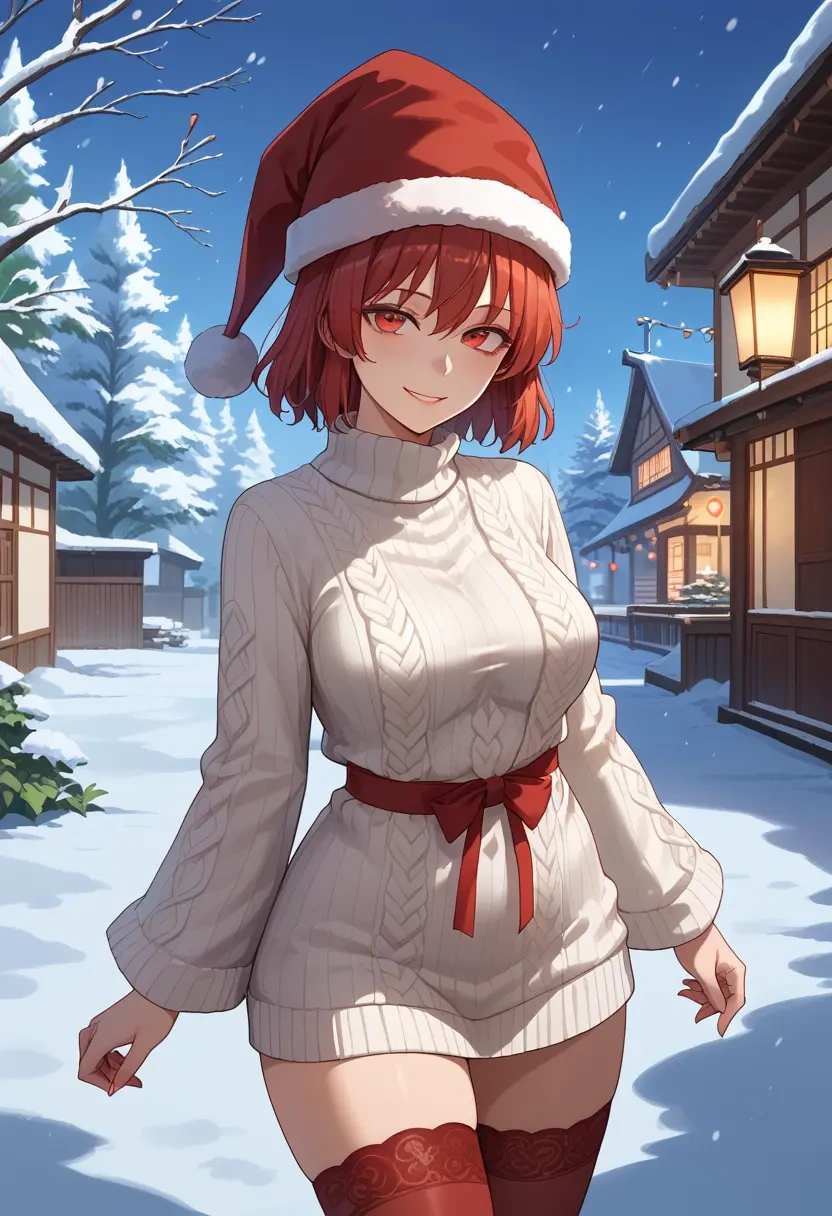 touhou,sendai_hakurei_no_miko,Christmas,sweater dress,stockings  - 