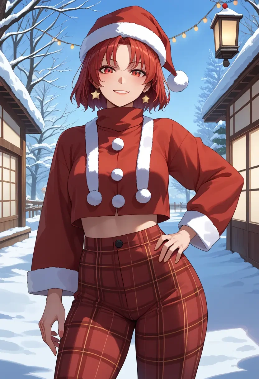 touhou,sendai_hakurei_no_miko,Christmas,plaid trousers  - 